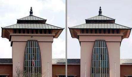 صورة مركبة للعلم الملكي قبل الإنزال (اليسار) وبعد الإنزال (اليمين)