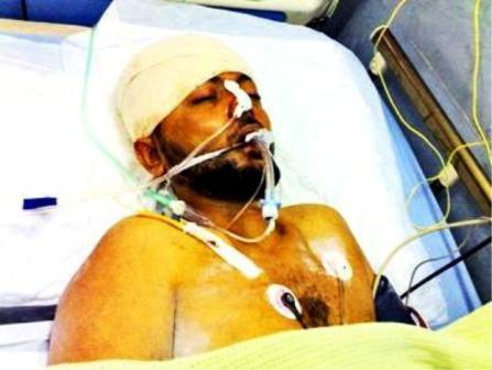 الشاب وضاح صالح ناجي الحربي في غرفة الإنعاش مستشفى النقيب قبل وفاته