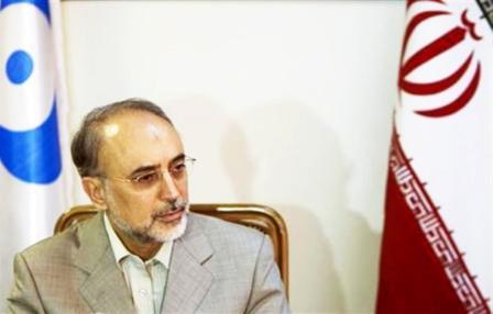 علي أكبر صالحي رئيس هيئة الطاقة الذرية الإيرانية خلال مؤتمر صحفي في طهران