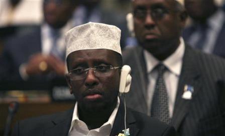 الرئيس الصومالي شيخ شريف احمد في مؤتمر في اديس ابابا يوم 31 يناير 2010.