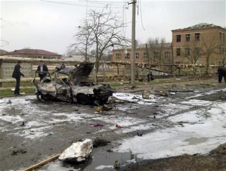 موقع التفجيرين في بلدة كيزليار في منطقة داغستان الروسية يوم أمس  الأربعاء