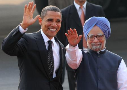 الرئيس الأمريكي باراك أوباما ومانموهان سينغ رئيس الوزراء الهندي في نيودلهي