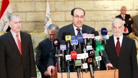 رئيس الوزراء العراقي نوري المالكي أثناء مؤتمر صحفي في بغداد يوم   الثلاثاء الماضي .