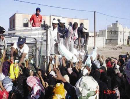 توزيع مساعدات غذائية لنازحي صعدة / ارشيف