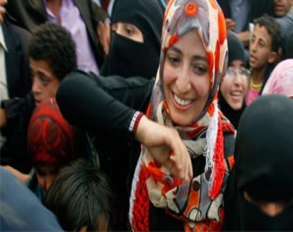 توكل كرمان لدى عودتها إلى صنعاء الخميس بعد جولة خارجية استمرت أشهراِ