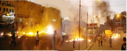 ساحة البنوك آمس بعد احتراق خيامها