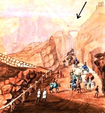 لوحة رسمت في 1853م والسهم يشير لجسر باب العقبة
