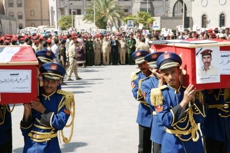 خلال تشييع جثامين مرافقي وزير الدفاع الذين استشهدوا في عمل إرهابي غادر وجبان
