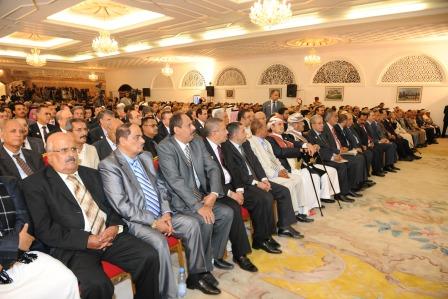 جانب من الحضور في الجلسة الافتتاحية  لمؤتمر الحوار الوطني أمس